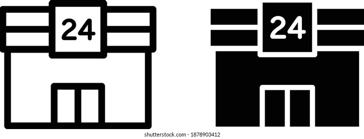 24-hour convenience store icon set