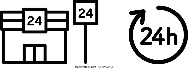 24-hour Convenience Store Icon Set