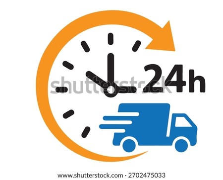 24hour delivery service featuring a clock and a truck, symbolizing speed and efficiency, represents roundtheclock availability