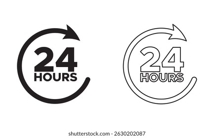24-Hour Service Icon Design. 24 hours icon, 24 hours icon sign and symbol vector. solid and line icon.