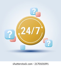 24-hour service, online support, hotline cartoon style vector concept illustration