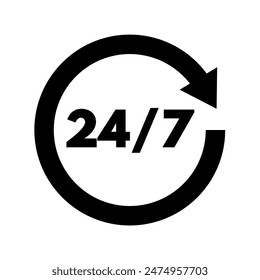 The 24-hour service is open 24 hours a day, 7 days a week. vector icon	