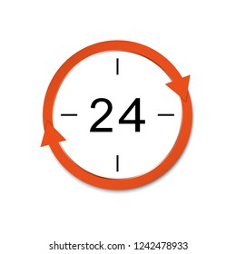 
The 24-hour sign is open. Icon of the round-the-clock work. Vector illustration.