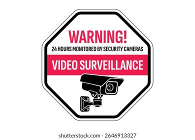 Aviso de Vigilância 24 horas com Ícone de Câmera de Segurança - Aviso de Segurança de Monitoramento de Vídeo - Imagem de Alta Qualidade de Estoque Vetorial