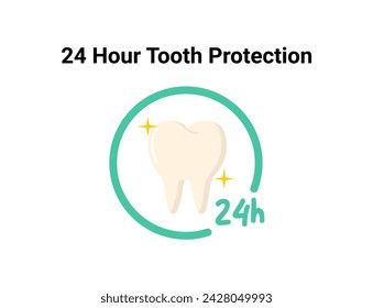 24-hour tooth flat illustration. Dentistry and orthodontics vector illustration. Dental clinic services, stomatology, dentistry, orthodontics, oral health care and hygiene vector.