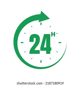 24hours, icon symbol green, time, o'clock 