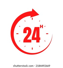 24hours, icon symbol red, time, o'clock