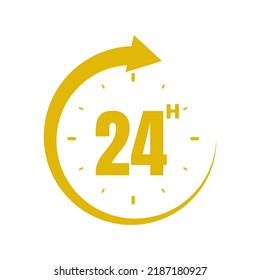 24hours, icon symbol yellow, time, o'clock 