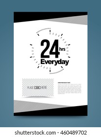 24hr Emergency Concept Template Black And White Style. Vector Illustration. For Printing Poster Brochure.