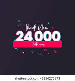 24K followers banner for social media followers and subscribers. Thank you 24 thousand followers vector template for network, social media friends and subscribers.