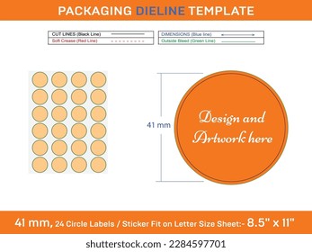 24pcs 41 mm CIRCLE or ROUND label sticker dieline template 