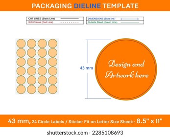 24pcs 43 mm CIRCLE or ROUND label sticker dieline template 