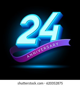 24th Anniversary 3D text with glow effect .celebration vector  template design