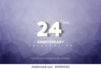 24th anniversary background with an illustration of white numbers on a background of broken glass.