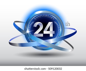 24th anniversary with blue ring and laurel on white background