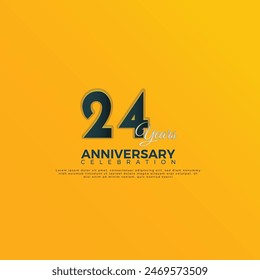 24th Anniversary celebration, 24 Anniversary celebration, Realistic 3d sign, stars, festive illustration, Orange Yellow background with Dark Blue number 24,25 
