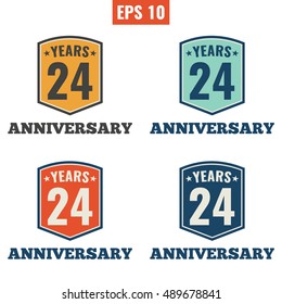 24th Anniversary celebration. Flat vector icon, logo design illustration on white background. Can be used for business company or for birthday theme.