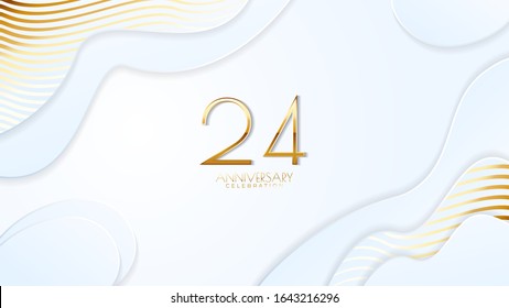 24th anniversary celebration. Golden number with realistic fluid white background. Realistic 3D sign modern elegant can be used for a company or wedding. editable design vector EPS 10.