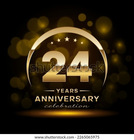 24th Anniversary Celebration. Logo design with golden ring and text for anniversary celebration event, invitation, wedding, greeting card, banner, poster, flyer, brochure. Logo Vector Template