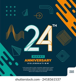 24th anniversary celebration logotype with colorful abstract geometric shape y2k background.