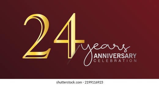 24th anniversary celebration logotype number gold color with red color background. vector anniversary for celebration, invitation card, and greeting card