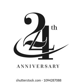 24th Anniversary Celebration simple monogram Design. pictogram vector icon, simple years birthday logo label, black and white stamp isolated