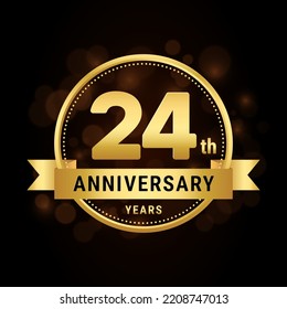 24th anniversary, anniversary celebration template design with gold ribbon. Logo vector illustration