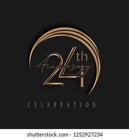 24th anniversary, design templates vector and illustrations with golden color and dark background