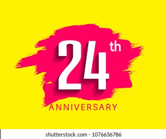 24th anniversary flat design pink brush on yellow background for celebration event 