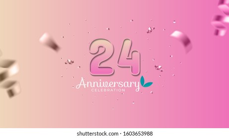 24th anniversary. Gradient pink and yellow Numbers with sparkling confetti. Modern elegant gradient background design vector EPS 10. For wedding party or company event decoration.