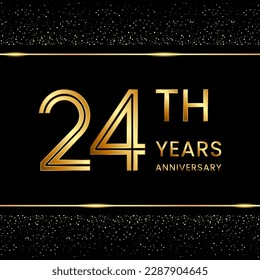 24th anniversary logo design with double line concept. Line Art style. Golden number logo. Vector Template Illustration