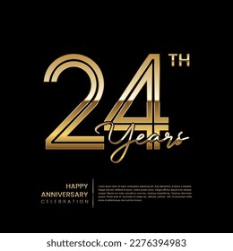 24th anniversary logo with double line style. Gold line art design. Logo Vector Template