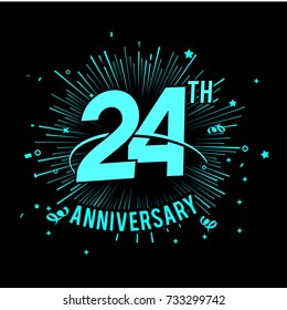 24th anniversary logo with firework background. glow in the dark design concept