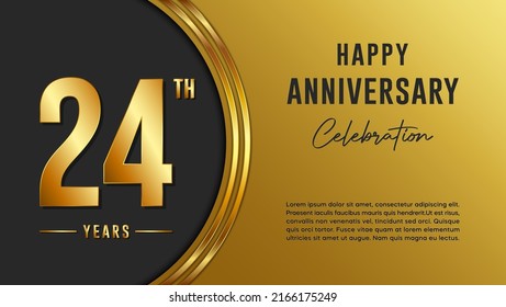 24th anniversary logo with gold color for booklets, leaflets, magazines, brochure posters, banners, web, invitations or greeting cards. Vector illustration.