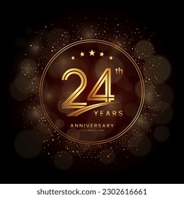 24th anniversary logo with gold double line style decorated with glitter and confetti Vector EPS 10