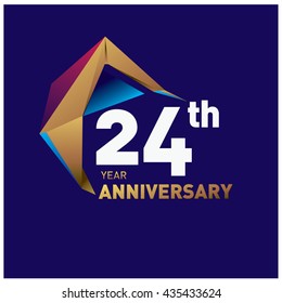 24th anniversary logo with gold shape modern looks. Anniversary signs illustration. Gold anniversary logo design and illustration?