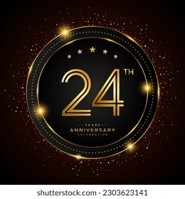 24th anniversary logo with golden color double line style