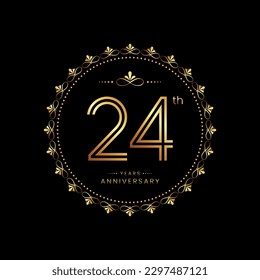 24th anniversary logo with golden number for celebration event, invitation, wedding, greeting card, banner, poster, flyer. Ornament vector design