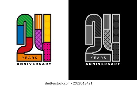 24th anniversary logo set, twenty-fourth badge, colorful logo for celebration event, invitation, congratulations, web template, flyer and booklet, retro symbol