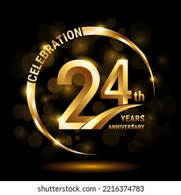 24th Anniversary Logo, Template design for anniversary celebration with golden ring and text, vector illustration