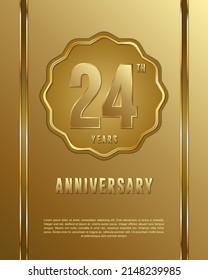 24th anniversary logotype. Anniversary celebration template design with golden ring for booklet, leaflet, magazine, brochure poster, banner, web, invitation or greeting card. Vector illustrations.