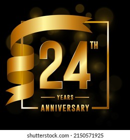 Logotipo del 24º Aniversario. Diseño de planilla para la celebración del aniversario con cinta de oro para folletos, folletos, revistas, afiches de folletos, banner, web, invitación o tarjeta de saludo. Ilustraciones vectoriales.