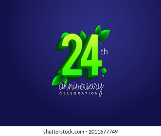 Blootipo del 24º aniversario con color de hoja y verde, aislado en fondo azul.