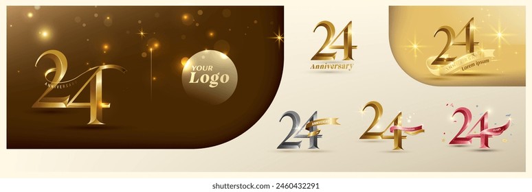 24th anniversary logotype modern gold number with shiny ribbon. alternative logo number Golden anniversary celebration