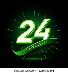 24th anniversary neon text vector design template. green number neon logo, light banner design element colorful design trend, night bright advertising neon text anniversary event party template