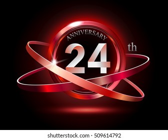 24th anniversary with shiny red ring on black background