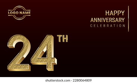 24th Anniversary template design concept with golden number. Vector Template