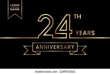 Diseño de plantillas del 24º Aniversario con color dorado para eventos de celebración, invitación, banner, afiche, volante, tarjeta de saludo. Diseño de arte de línea, plantilla de vector