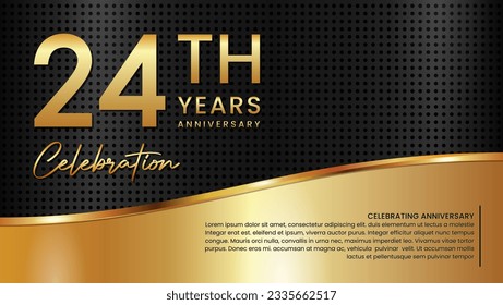 24th anniversary template design in gold color isolated on a black and gold texture background, vector template