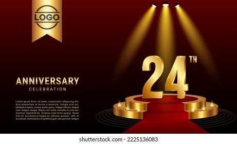 24th Anniversary. Template design with golden stage for celebration event, wedding, greeting card and invitation card. Vector illustration EPS10